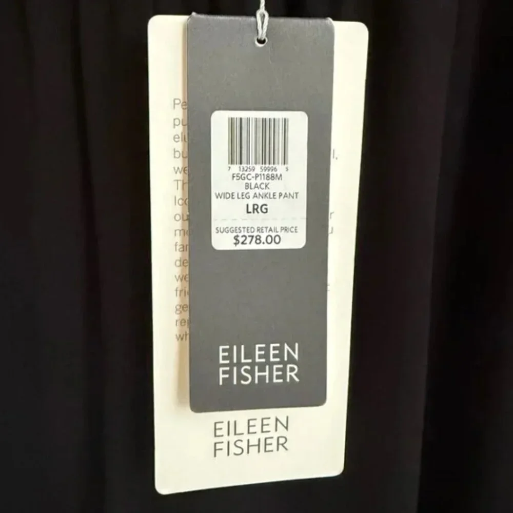 NWT Eileen Fisher Black Silk Georgette Crepe Wide Leg Ankle Pant L - Picture 4 of 5